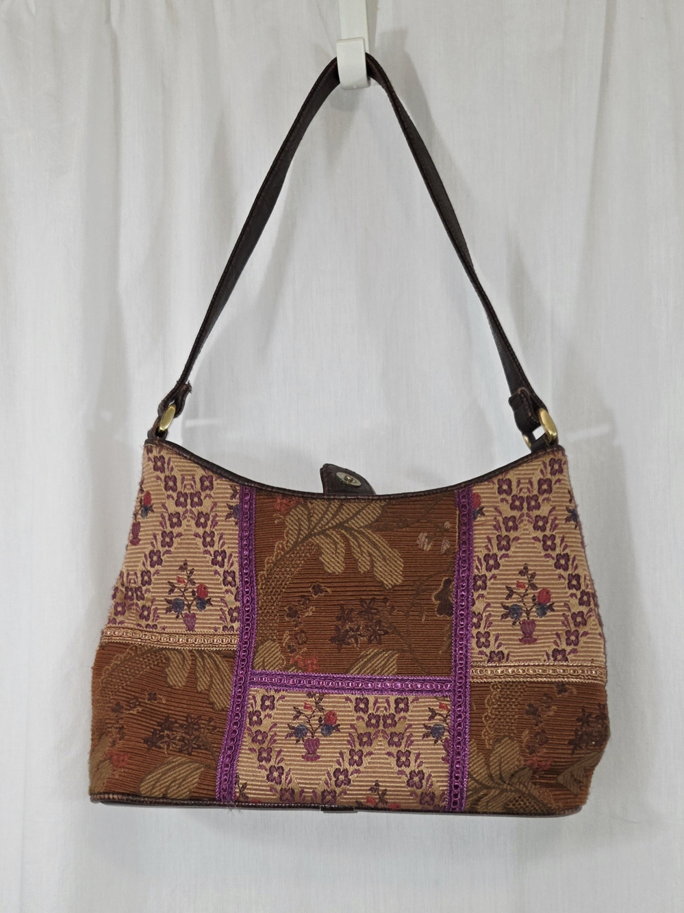 Bohemian Brown and Purple Patchwork Shoulder Bag